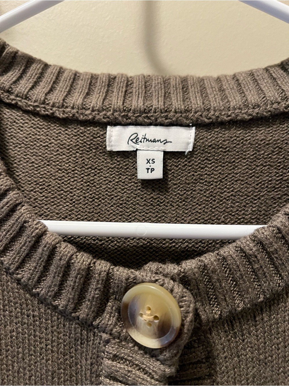 Reitmans Short-Sleeve Button Cardigan - Taupe Brown - Picture 2 of 2